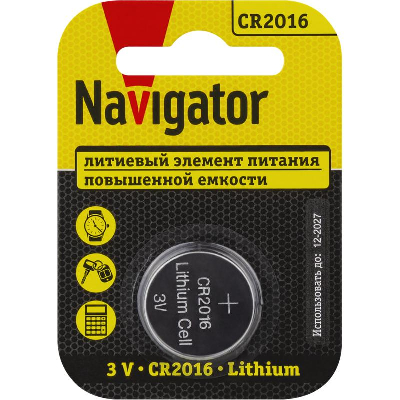 Элемент питания литиевый CR2016 93 821 NBT-CR2016-BP1 (блист.1шт) NAVIGATOR 93821