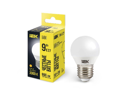 Лампа светодиодная G45 9Вт шар 3000К E27 230В IEK LLE-G45-9-230-30-E27