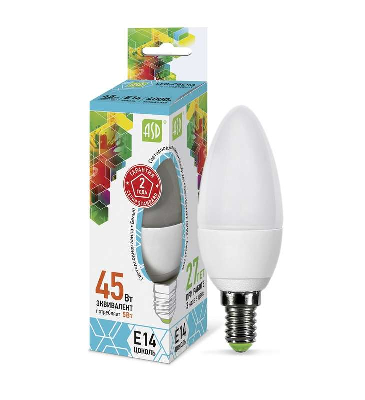Лампа светодиодная LED-СВЕЧА-standard 5Вт СВЕЧА 4000К бел. E14 450лм 160-260В ASD 4690612002224