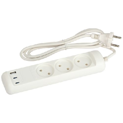 Удлинитель электрический U-3-1.5m-USB-W 3 розетки + 3xUSB A+C 1.5м 10А бел. Эра Б0069075