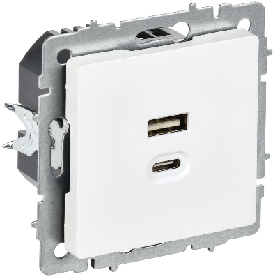 Розетка СП BRITE РЮ11-2-БрАБ USB A+C 45Вт высокоскор. заряд. арктич. бел. IEK BR-U22-045-K91