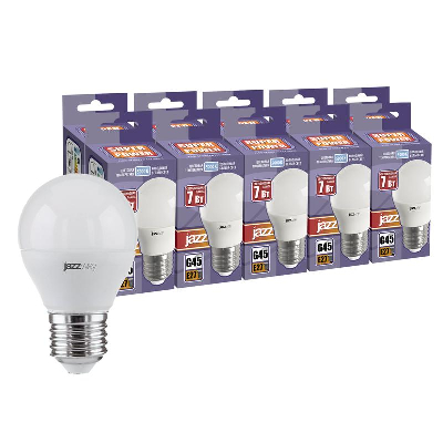 Лампа светодиодная PLED-SP 7Вт G45 5000К холод. бел. E27 230В 50Гц (уп.10шт) JazzWay 1028426