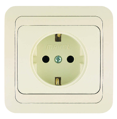 Розетка 1-м СП Mimoza 16А IP20 с заземл. керамика крем./крем. Makel 25008