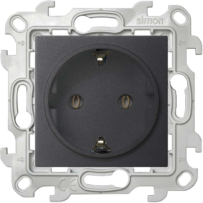 Розетка 1-м СП Simon 24 16А IP20 2P+E Schuko без защ. шторок механизм графит Simon 2450434-038