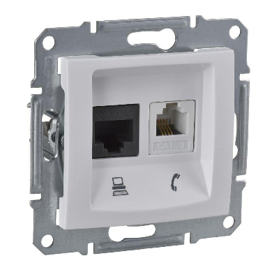 Механизм розетки комп. + телеф. 1-м СП Sedna RJ11 + RJ45 бел. SchE SDN5100121