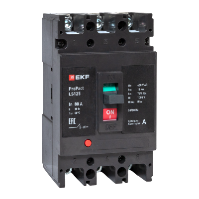 Выключатель автоматический 3п 80А 18кА LS125 ProPact EKF mccb-125-18-3-80-ls