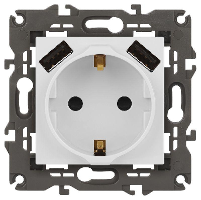 Розетка 16А 250В 2P+E с 2хUSB 5В-3А защ. шторки Elegance бел. 14-4109-01 ЭРА Б0047867