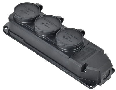 Колодка удлинителя 3-м 16А IP44 с защ. крышкой каучук черн. GENERICA ERK20-016-03-44-K02-G