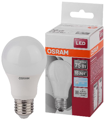Лампа светодиодная LED STAR CLASSIC A 75 8.5W/865 8.5Вт грушевидная 6500К холод. бел. E27 806лм 220-240В матов. пласт. OSRAM 4052899971561