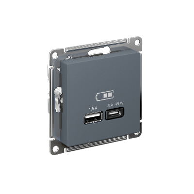 Розетка USB AtlasDesign тип A+C 45Вт QC PD высокоскор. ЗУ механизм грифель SE ATN000729